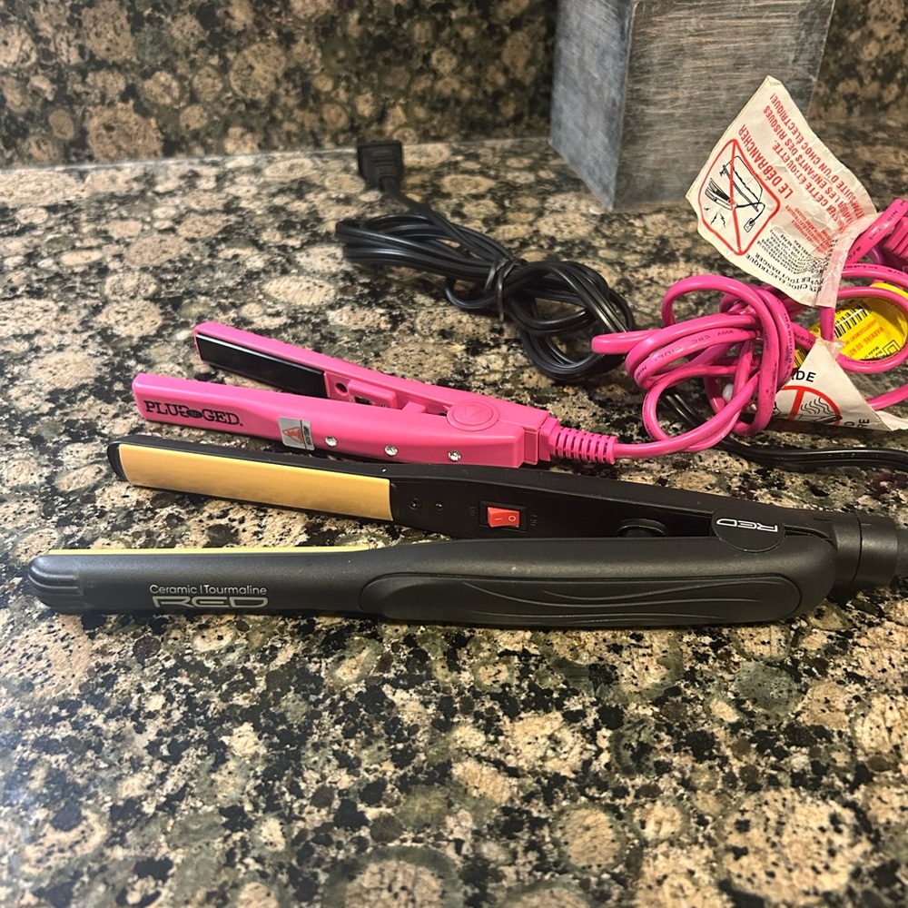 RED Brand Ceramic Tourmaline 1/2 inch Flat Iron & Mini 1/2 inch pink flat iron